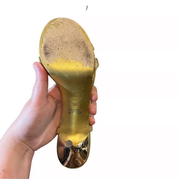 Michael Kors Yvonne Platform Gold Heels Size 9.5 Women’s Strappy Glitter Formal - Picture 9 of 10